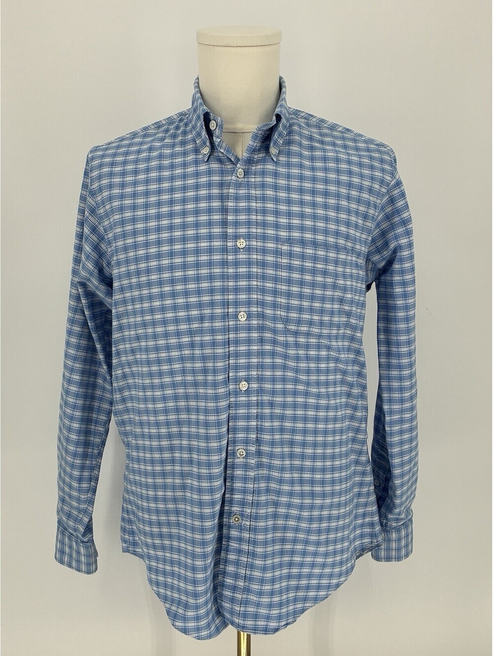 Brooks Brothers Oxford Shirt USA Blue White Plaid OCBD Regent Button Up Men's M